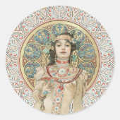 Art Nouveau Mucha Sarah Bernhardt Champagne Gold C Ronde Sticker (Voorkant)