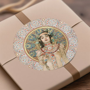 Art Nouveau Mucha Sarah Bernhardt Champagne Gold C Ronde Sticker