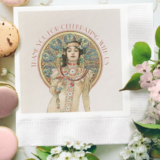 Art Nouveau Mucha Sarah Bernhardt Champagne Gold Servet