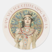 Art Nouveau Mucha Sarah Bernhardt Champagne Goud Ronde Sticker (Voorkant)