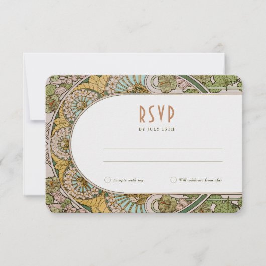  Art Nouveau Mucha Stijl Bruiloft RSVP Kaart (Voorkant)