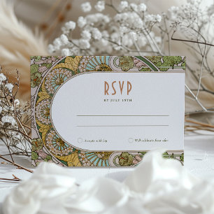  Art Nouveau Mucha Stijl Bruiloft RSVP Kaart