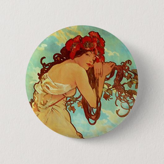 Art Nouveau - Mucha - Summer Ronde Button 5,7 Cm (Voorkant)