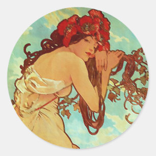 Art Nouveau - Mucha - Summer Ronde Sticker