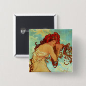 Art Nouveau - Mucha - Summer Vierkante Button 5,1 Cm (Voorkant /achterkant)