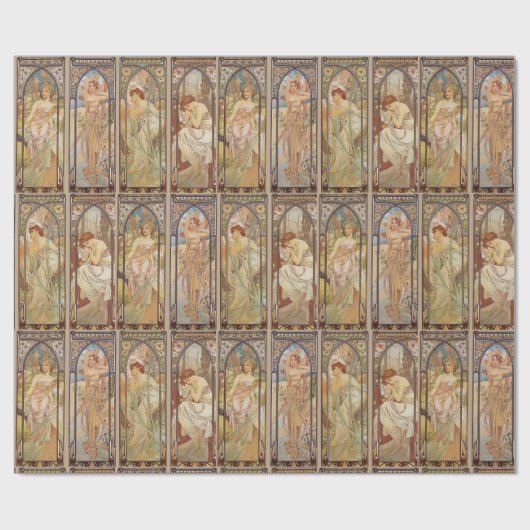  Art Nouveau Mucha Tijden van de Dag Cadeaupapier (Vlak)