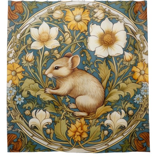 Art nouveau muis en bloemen douchegordijn (Voorkant)