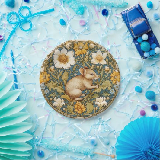 Art nouveau muis en bloemen papieren bordje (Feest)
