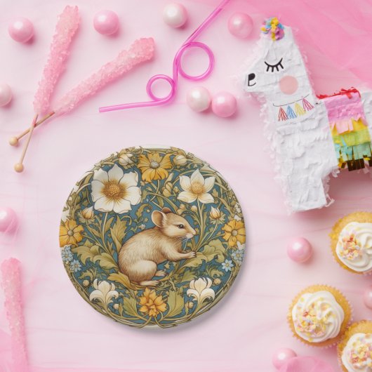 Art nouveau muis en bloemen papieren bordje (Feest)