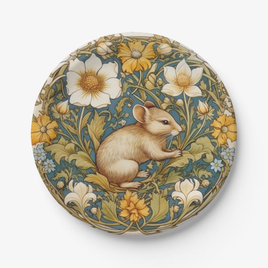 Art nouveau muis en bloemen papieren bordje (Voorkant)