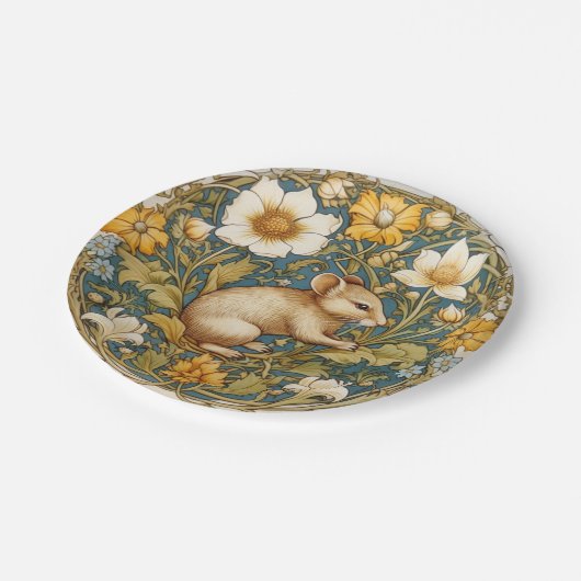 Art nouveau muis en bloemen papieren bordje (Gekanteld)