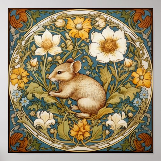 Art nouveau muis en bloemen poster (Voorkant)