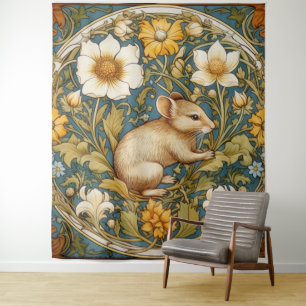 Art nouveau muis en bloemen wandkleed