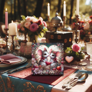 Art Nouveau Muis Paar Bloemen Harten Valentijn Feestdagenkaart