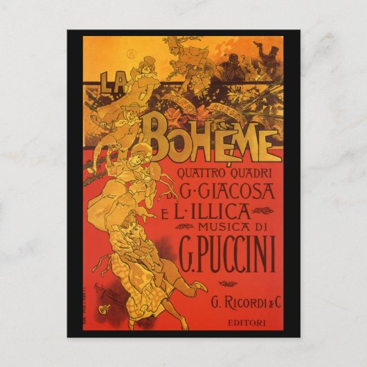  Art Nouveau Music, La Boheme Opera, 1896 Briefkaart (Voorkant)