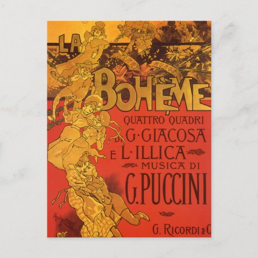 Art Nouveau Music, La Boheme Opera, 1896 Briefkaart (Voorkant)