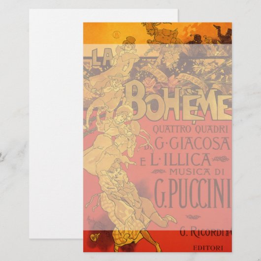  Art Nouveau Music, La Boheme Opera, 1896 Briefpapier (Voorkant / Achterkant)