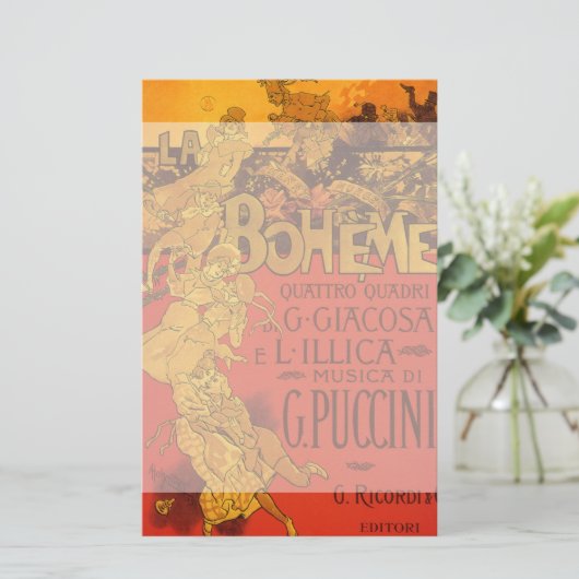  Art Nouveau Music, La Boheme Opera, 1896 Briefpapier (Staand voorkant)
