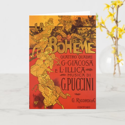  Art Nouveau Music, La Boheme Opera, 1896 Kaart (Gele Bloem)