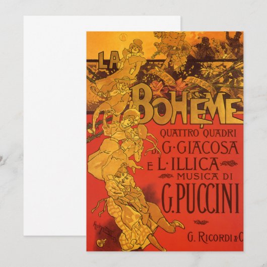  Art Nouveau Music, La Boheme Opera, 1896 Kaart (Voorkant / Achterkant)
