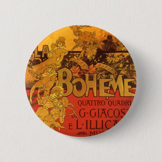  Art Nouveau Music, La Boheme Opera, 1896 Ronde Button 5,7 Cm (Voorkant)