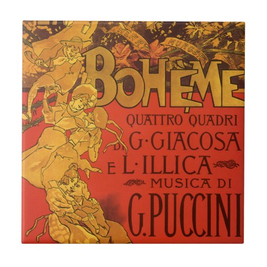  Art Nouveau Music, La Boheme Opera, 1896 Tegeltje (Voorkant)