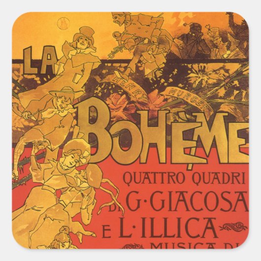  Art Nouveau Music, La Boheme Opera, 1896 Vierkante Sticker (Voorkant)