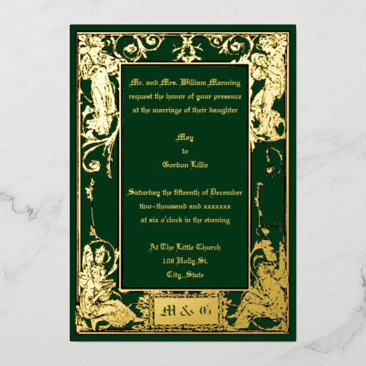 Art Nouveau Musical Fairies Border Folie Uitnodiging (Voorkant)