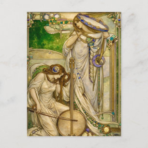 Art Nouveau Muziek Meisjes Vintage Illustratie Briefkaart