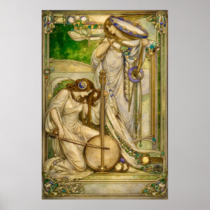 Art Nouveau Muziek Meisjes Vintage Illustratie Poster