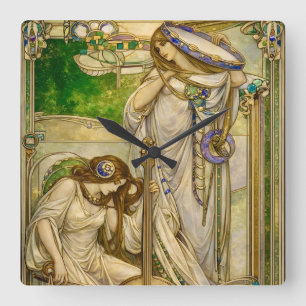 Art Nouveau Muziek Meisjes Vintage Illustratie Vierkante Klok