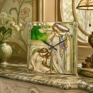 Art Nouveau Muziek Meisjes Vintage Illustratie Vierkante Klok