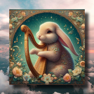 Art Nouveau muzikant Bunny Harp Pasen Feestdagenkaart