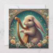 Art Nouveau muzikant Bunny Harp Pasen Feestdagenkaart (Voorkant)