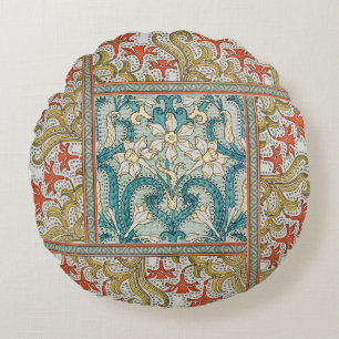 Art Nouveau Narcispatroon Verneuil Antiek Rond Kussen