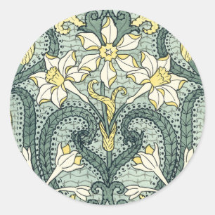 Art Nouveau Narcissus Bloemen in Vintage Stijl Ronde Sticker