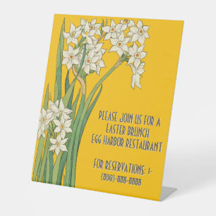 Art Nouveau Narcissus Bloemen – Pasen Reclamebord Met Voetstuk