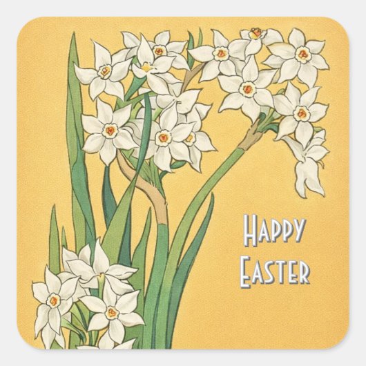 Art Nouveau Narcissus Flowers – Easter Vierkante Sticker (Voorkant)