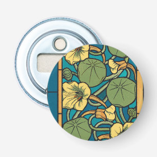 Art Nouveau Nasturtium Blauw Goud bloemig Verneuil Button Flesopener