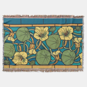 Art Nouveau Nasturtium Blauw Goud bloemig Verneuil Deken