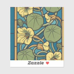 Art Nouveau Nasturtium Blauw Goud bloemig Verneuil Sticker
