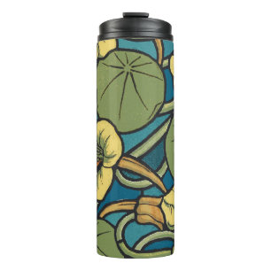 Art Nouveau Nasturtium Blauw Goud bloemig Verneuil Thermosbeker