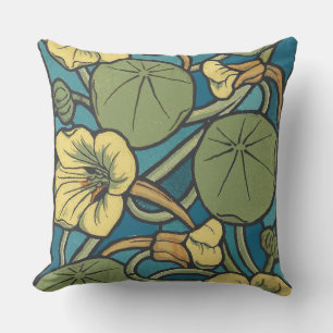 Art Nouveau Nasturtium Blauwe Gouden bloem Verneui Buitenkussen