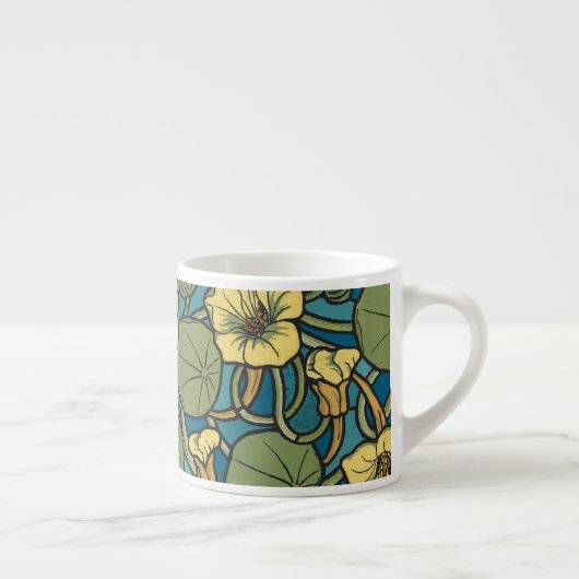 Art Nouveau Nasturtium Blauwe Gouden bloem Verneui Espresso Kop (Rechts)