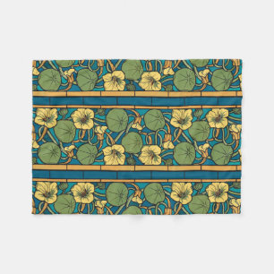 Art Nouveau Nasturtium Blauwe Gouden bloem Verneui Fleece Deken
