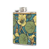Art Nouveau Nasturtium Blauwe Gouden bloem Verneui Heupfles (Links)