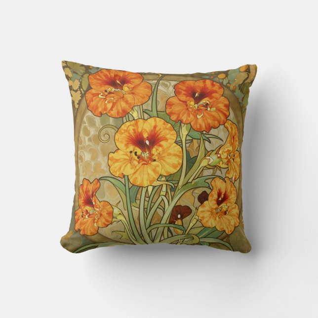Art Nouveau Nasturtium Floral Pattern Kussen (Voorkant)