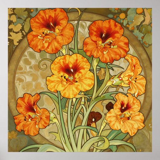 Art Nouveau Nasturtium Floral Pattern Poster (Voorkant)