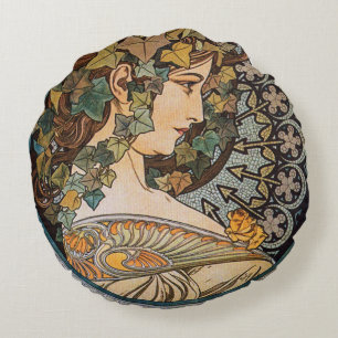 Art Nouveau Natuur Godin van Alphonse Mucha Rond Kussen