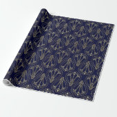 Art Nouveau Navy Blue en Gold Cadeaupapier (Uitgerold)